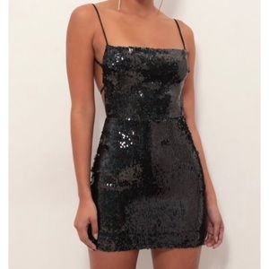 BLACK SEQUINS BACKLESS DRESS